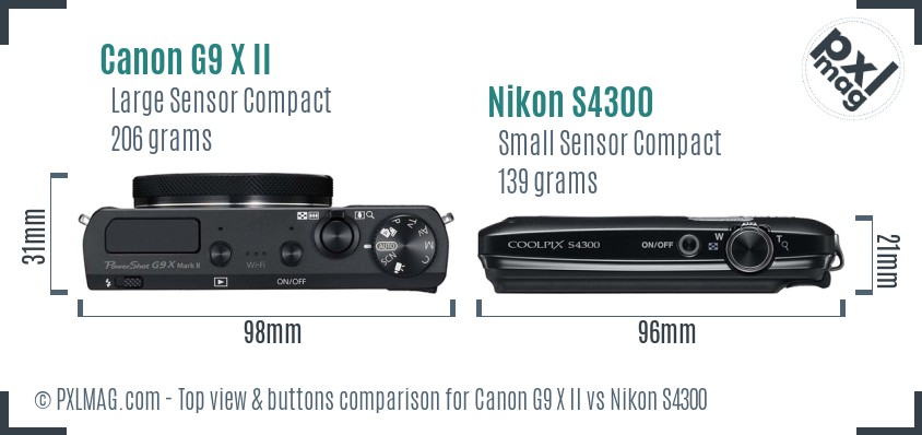 Canon G9 X II vs Nikon S4300 top view buttons comparison