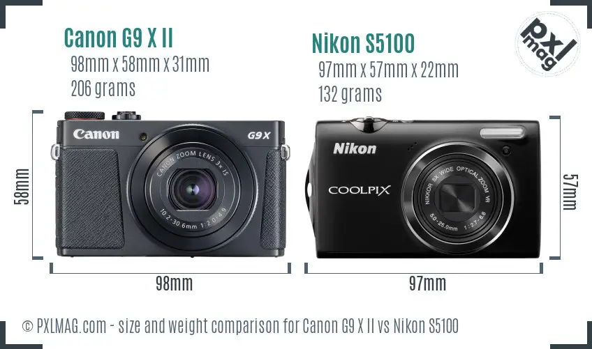 Canon G9 X II vs Nikon S5100 size comparison Canon G9 X II vs Nikon S5100 size comparison