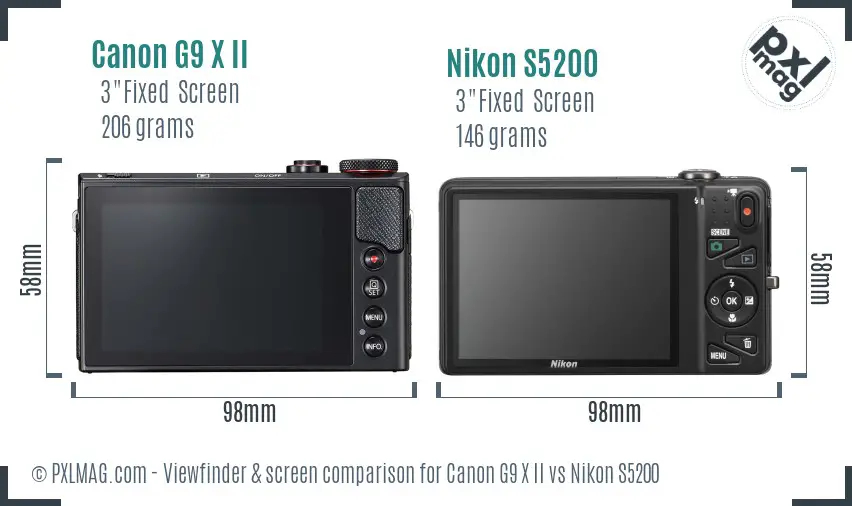 Canon G9 X II vs Nikon S5200 Screen and Viewfinder comparison