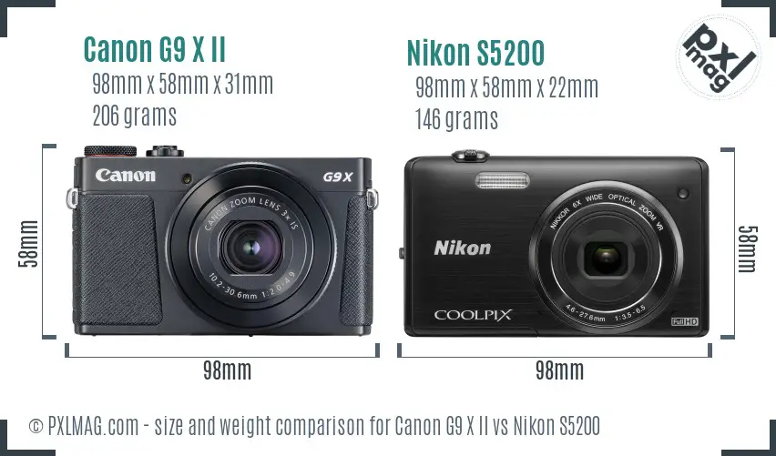 Canon G9 X II vs Nikon S5200 size comparison