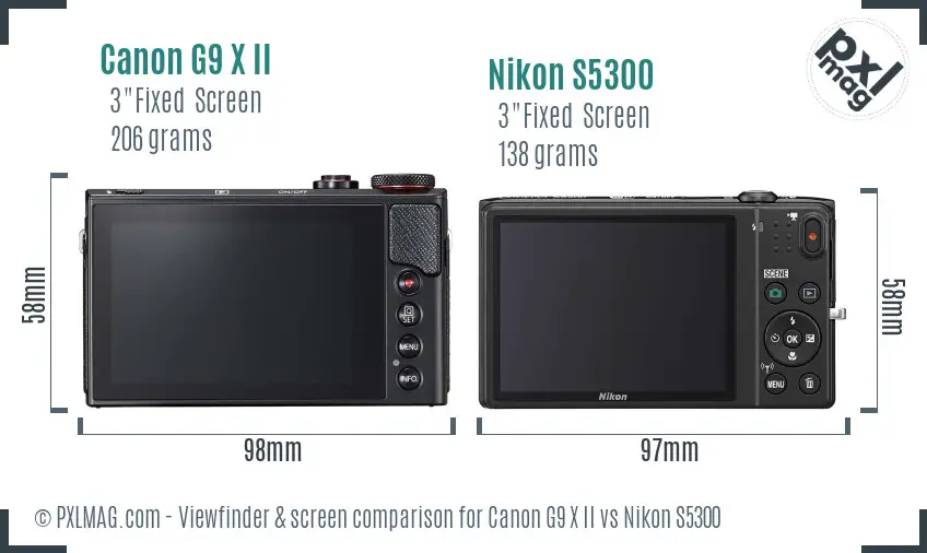 Canon G9 X II vs Nikon S5300 Screen and Viewfinder comparison