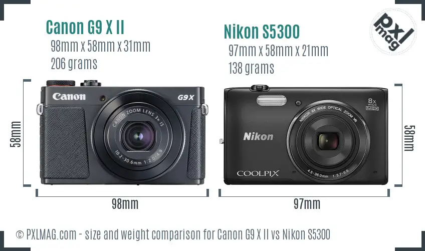 Canon G9 X II vs Nikon S5300 size comparison