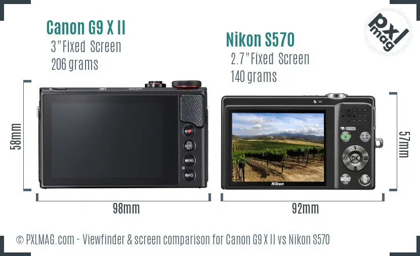 Canon G9 X II vs Nikon S570 Screen and Viewfinder comparison