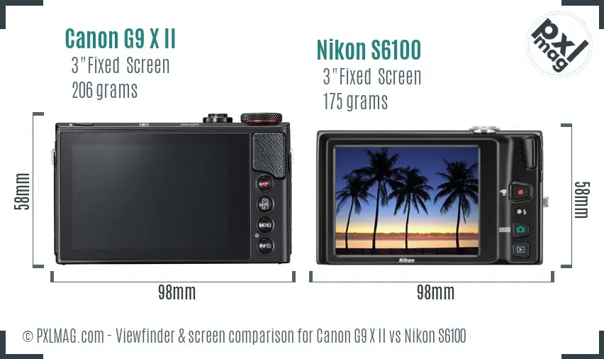 Canon G9 X II vs Nikon S6100 Screen and Viewfinder comparison