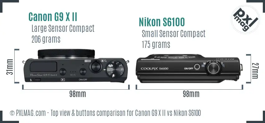 Canon G9 X II vs Nikon S6100 top view buttons comparison