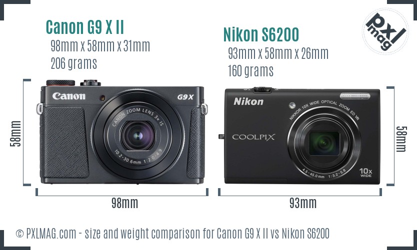 Canon G9 X II vs Nikon S6200 size comparison
