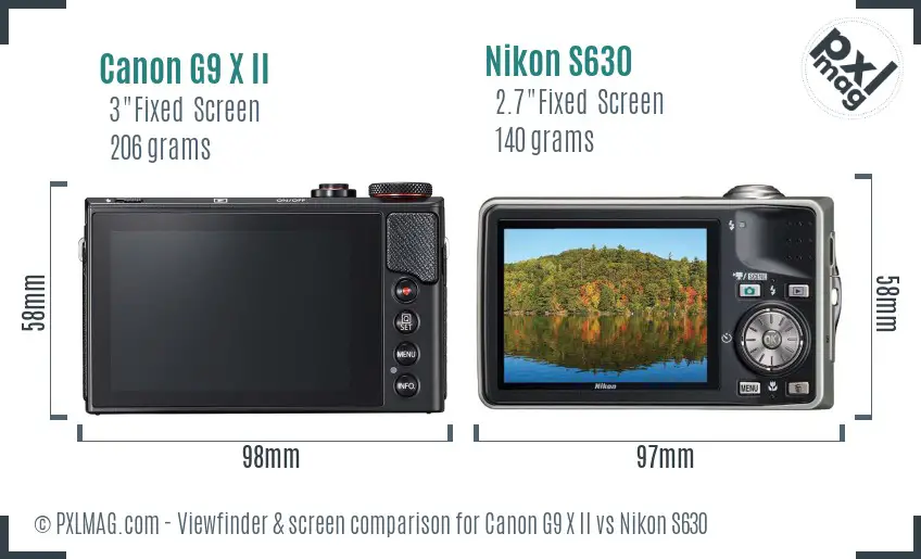 Canon G9 X II vs Nikon S630 Screen and Viewfinder comparison