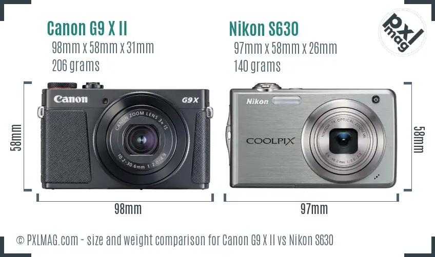 Canon G9 X II vs Nikon S630 size comparison