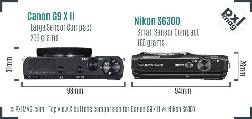 Canon G9 X II vs Nikon S6300 top view buttons comparison