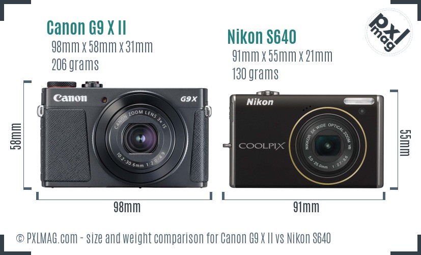 Canon G9 X II vs Nikon S640 size comparison
