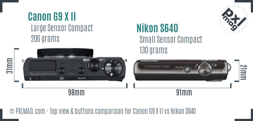 Canon G9 X II vs Nikon S640 top view buttons comparison