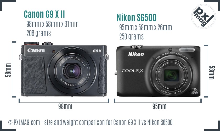 Canon G9 X II vs Nikon S6500 size comparison