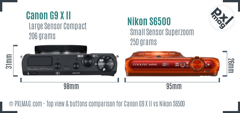 Canon G9 X II vs Nikon S6500 top view buttons comparison