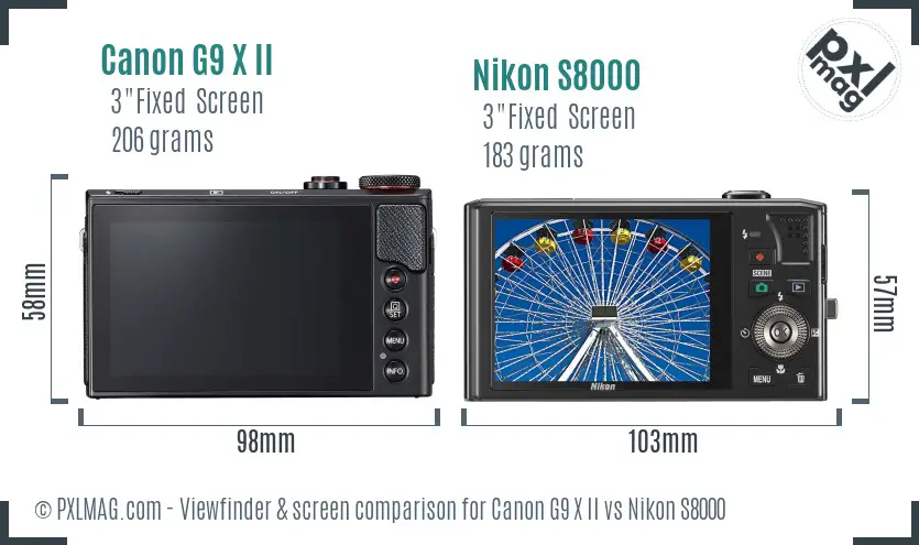 Canon G9 X II vs Nikon S8000 Screen and Viewfinder comparison Canon G9 X II vs Nikon S8000 Screen and Viewfinder comparison