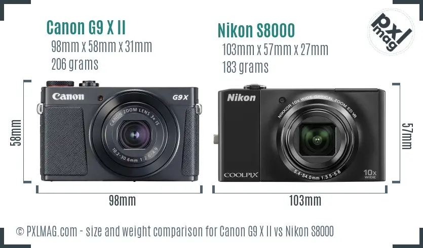 Canon G9 X II vs Nikon S8000 size comparison Canon G9 X II vs Nikon S8000 size comparison
