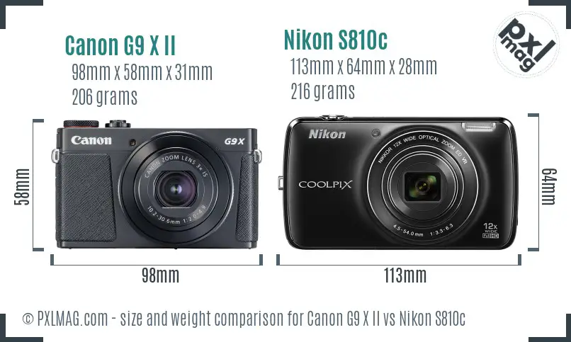 Canon G9 X II vs Nikon S810c size comparison