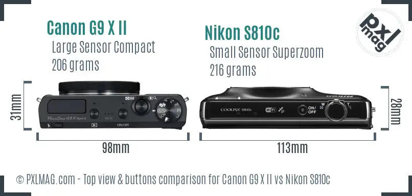 Canon G9 X II vs Nikon S810c top view buttons comparison