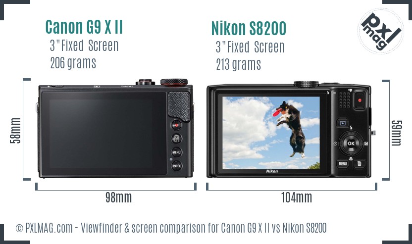 Canon G9 X II vs Nikon S8200 Screen and Viewfinder comparison