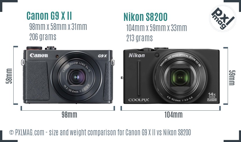 Canon G9 X II vs Nikon S8200 size comparison