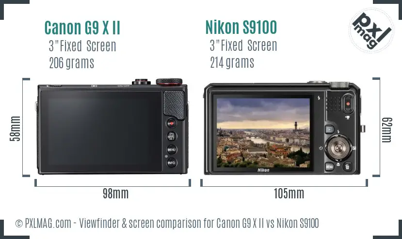 Canon G9 X II vs Nikon S9100 Screen and Viewfinder comparison