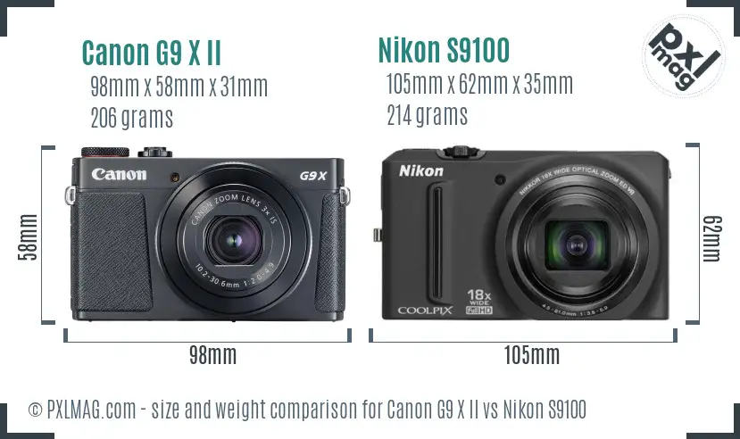 Canon G9 X II vs Nikon S9100 size comparison