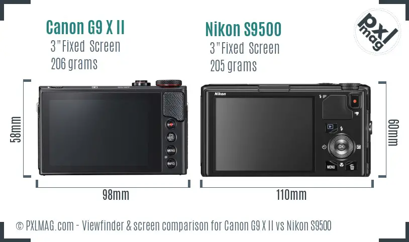 Canon G9 X II vs Nikon S9500 Screen and Viewfinder comparison