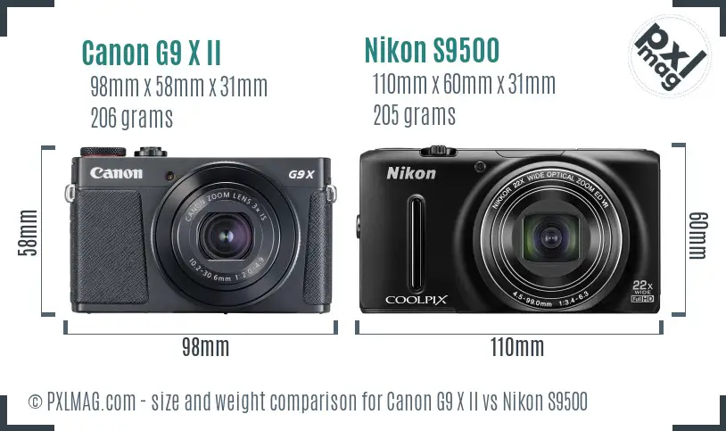 Canon G9 X II vs Nikon S9500 size comparison