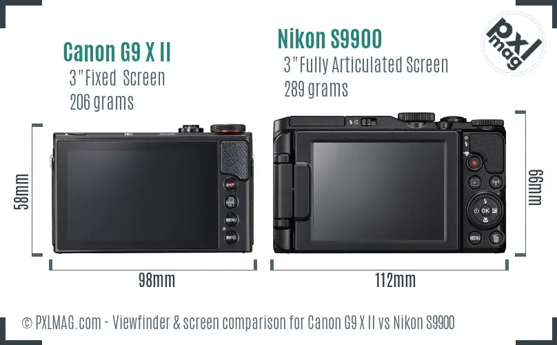 Canon G9 X II vs Nikon S9900 Screen and Viewfinder comparison