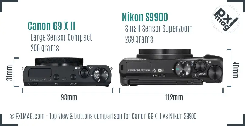 Canon G9 X II vs Nikon S9900 top view buttons comparison