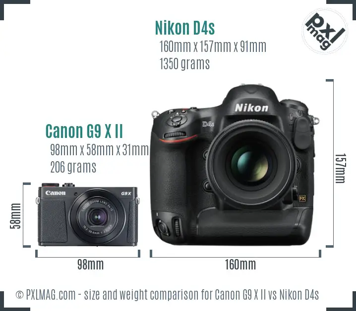 Canon G9 X II vs Nikon D4s size comparison