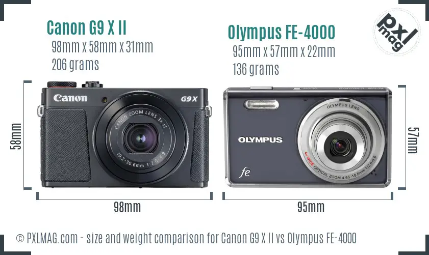 Canon G9 X II vs Olympus FE-4000 size comparison
