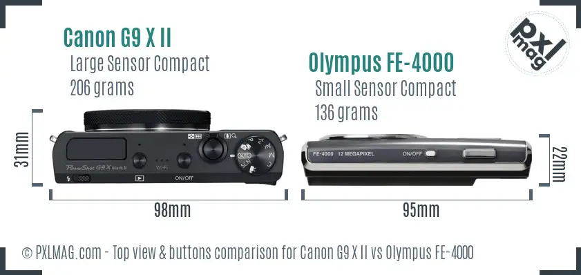 Canon G9 X II vs Olympus FE-4000 top view buttons comparison