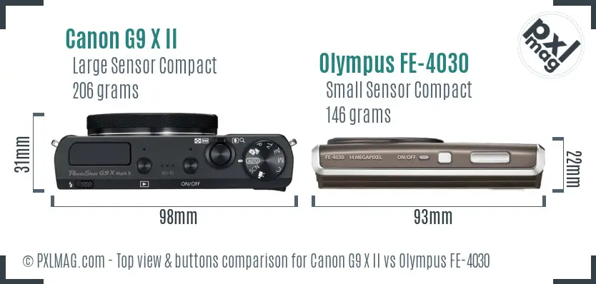 Canon G9 X II vs Olympus FE-4030 top view buttons comparison