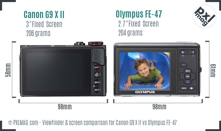 Canon G9 X II vs Olympus FE-47 Screen and Viewfinder comparison