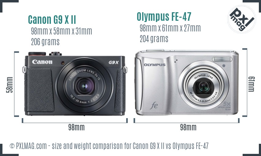 Canon G9 X II vs Olympus FE-47 size comparison