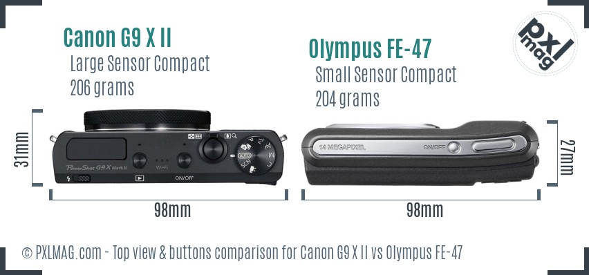 Canon G9 X II vs Olympus FE-47 top view buttons comparison
