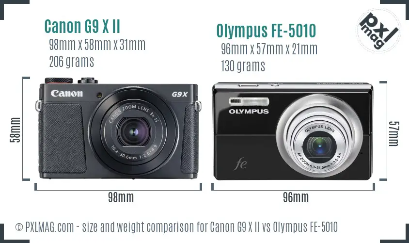 Canon G9 X II vs Olympus FE-5010 size comparison