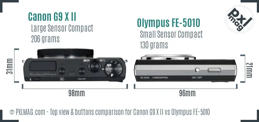 Canon G9 X II vs Olympus FE-5010 top view buttons comparison