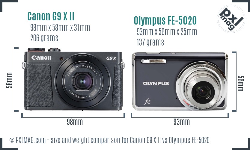Canon G9 X II vs Olympus FE-5020 size comparison Canon G9 X II vs Olympus FE-5020 size comparison