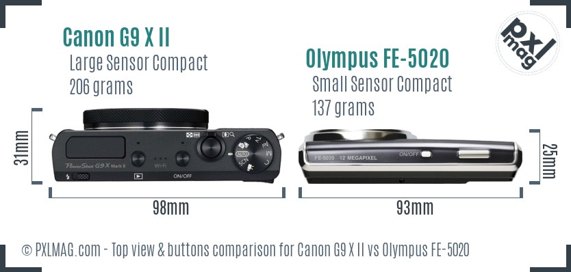 Canon G9 X II vs Olympus FE-5020 top view buttons comparison