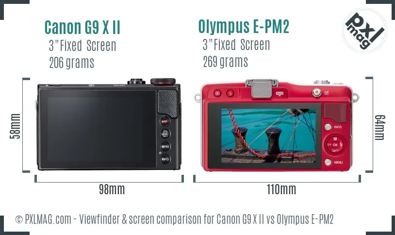 Canon G9 X II vs Olympus E-PM2 Screen and Viewfinder comparison