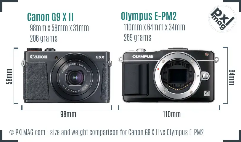 Canon G9 X II vs Olympus E-PM2 size comparison