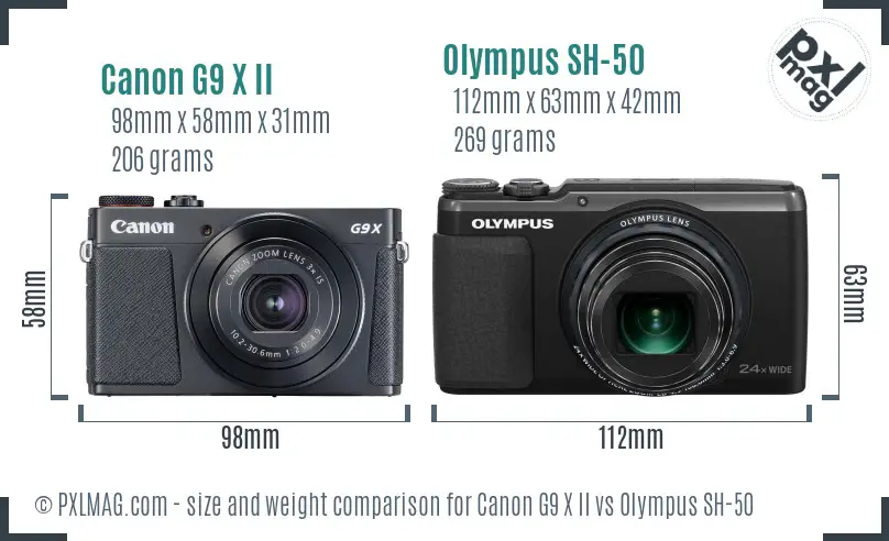 Canon G9 X II vs Olympus SH-50 size comparison Canon G9 X II vs Olympus SH-50 size comparison