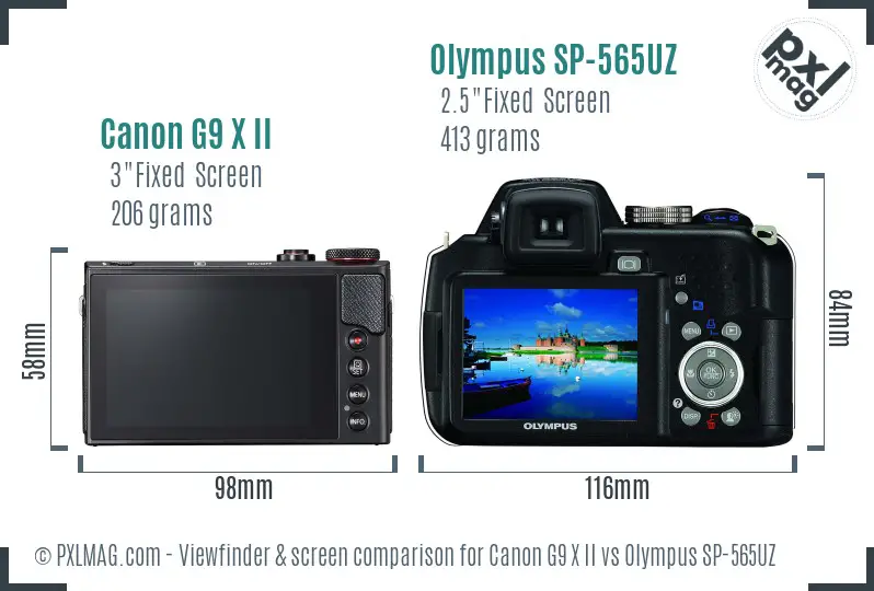 Canon G9 X II vs Olympus SP-565UZ Screen and Viewfinder comparison