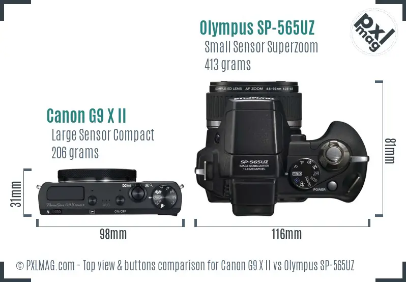 Canon G9 X II vs Olympus SP-565UZ top view buttons comparison