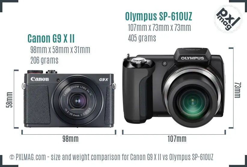 Canon G9 X II vs Olympus SP-610UZ size comparison