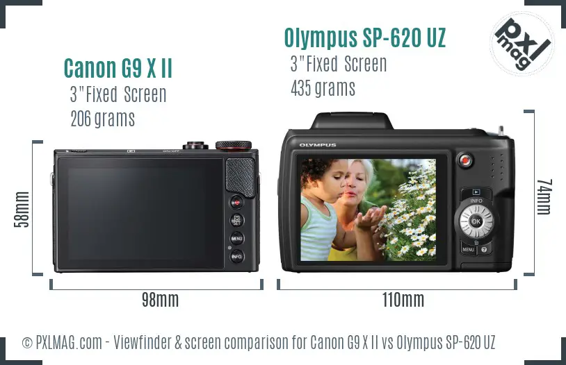 Canon G9 X II vs Olympus SP-620 UZ Screen and Viewfinder comparison