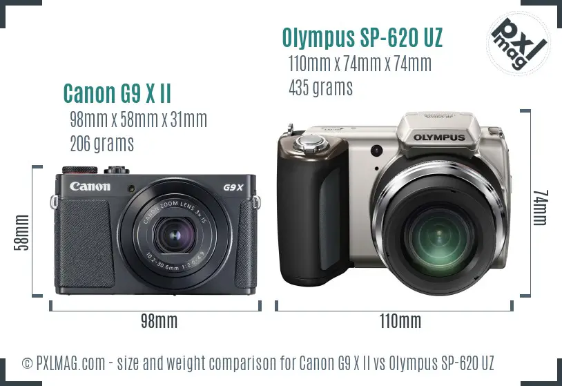 Canon G9 X II vs Olympus SP-620 UZ size comparison