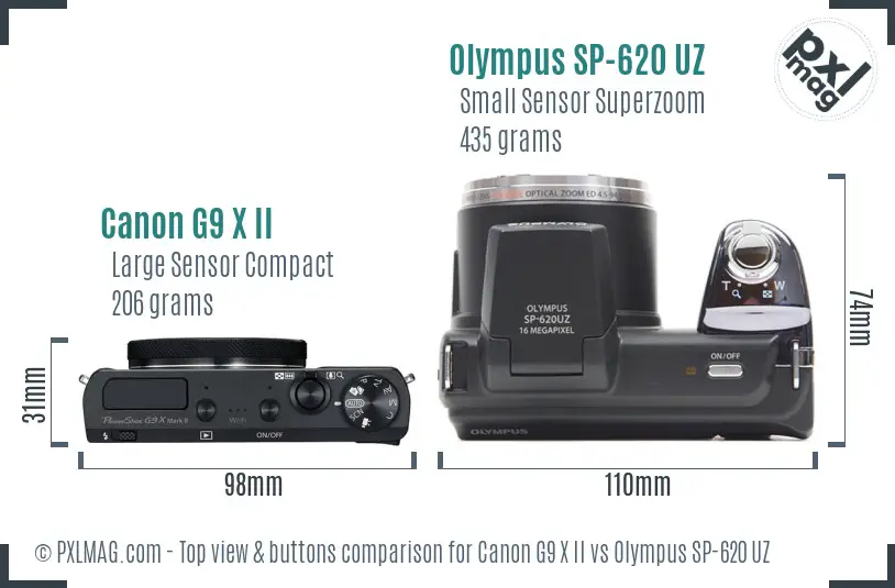Canon G9 X II vs Olympus SP-620 UZ top view buttons comparison