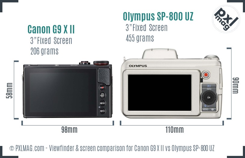 Canon G9 X II vs Olympus SP-800 UZ Screen and Viewfinder comparison